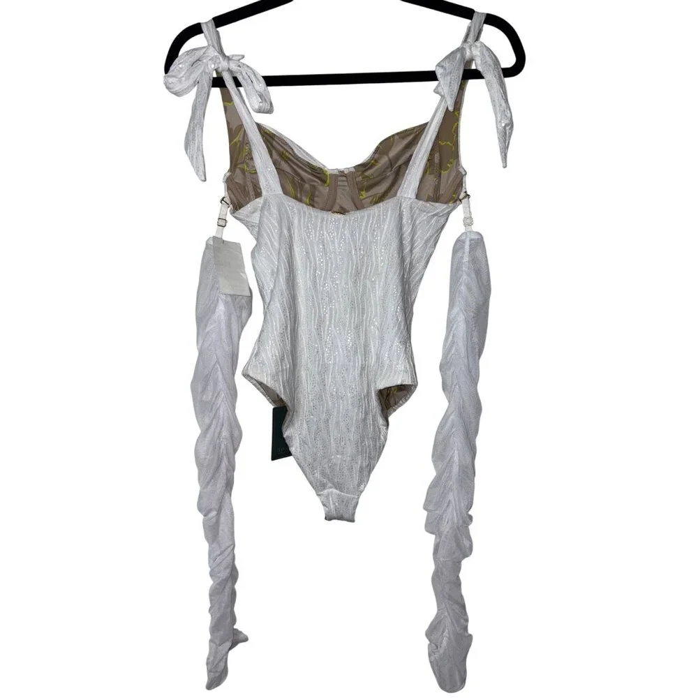 BOAMAR Millie Cheeky One Piece in White Textured Shine Medium New Bridal Swim
